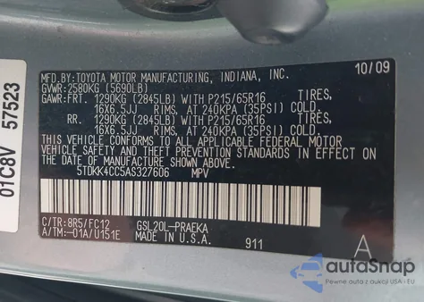 2010 Toyota Sienna Le from USA, damaged, VIN 5TDKK4CC5AS327606